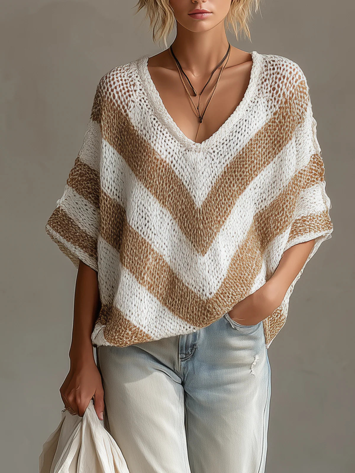 Loose-knit Pullover mit V-Ausschnitt – Ansicht 5