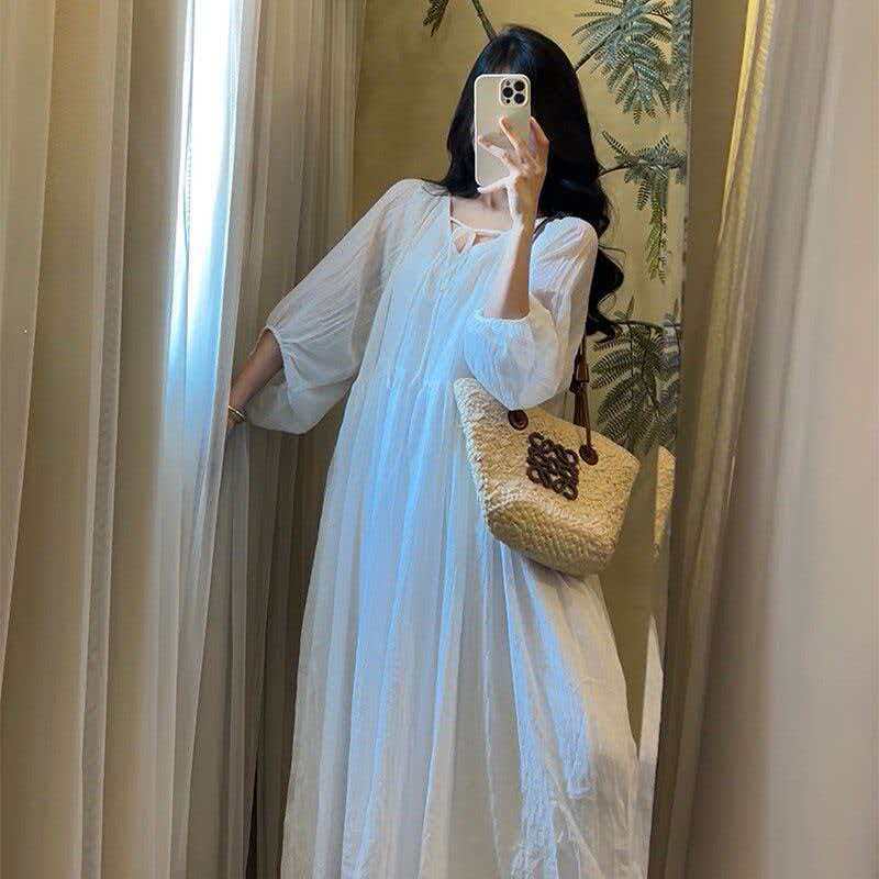 V-Ausschnitt Midi-Kleid