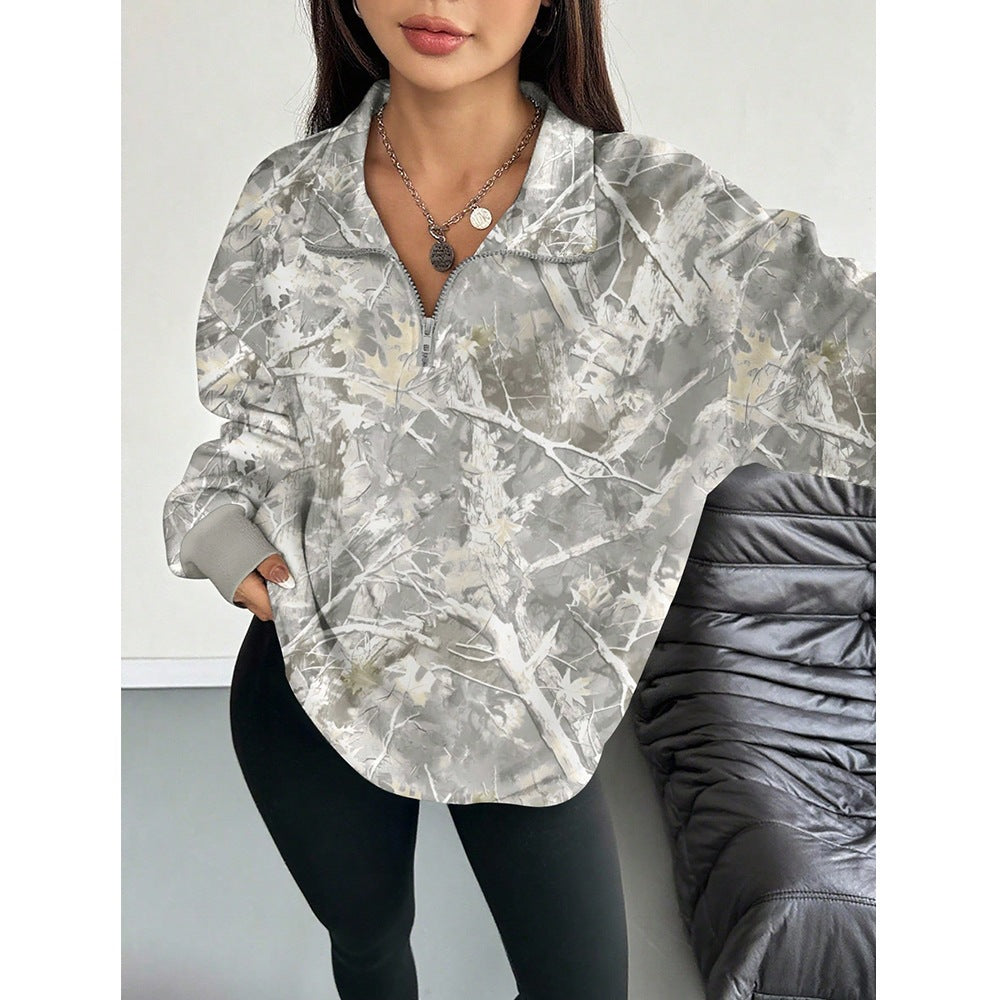 Sweatshirt mit Pflanzen-Print und Reissverschluss