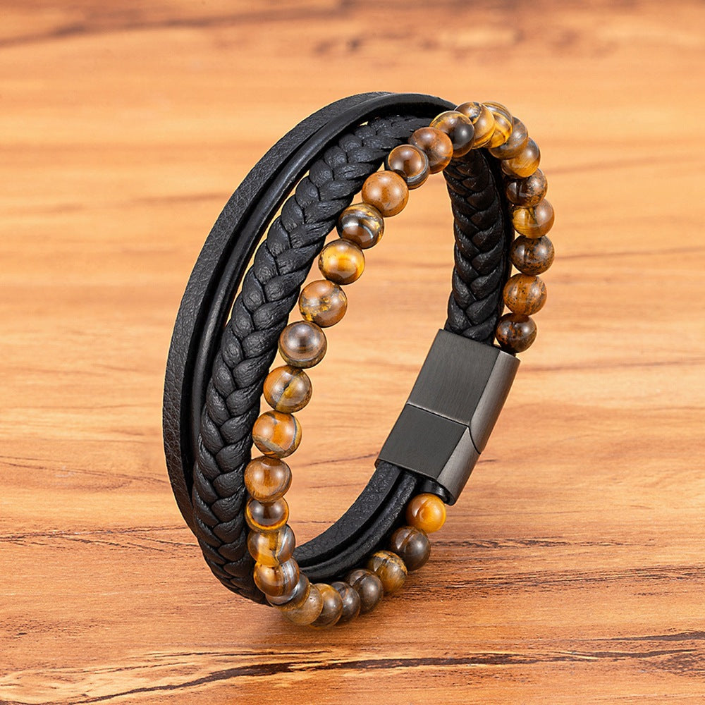 Armband aus Edelstahl mit Tigerauge und Obsidian – Bild 2 | LuxeStyle