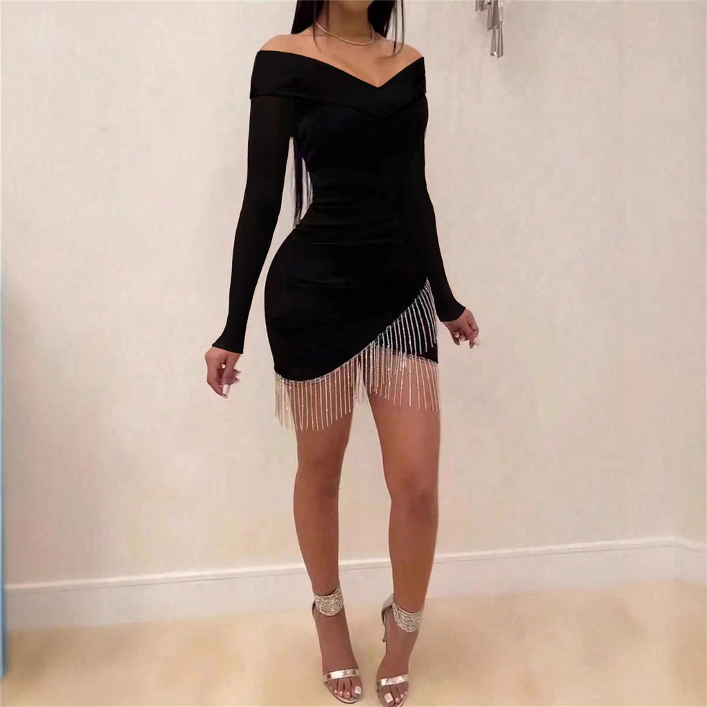 Schwarzes Off-Shoulder Midikleid für Damen