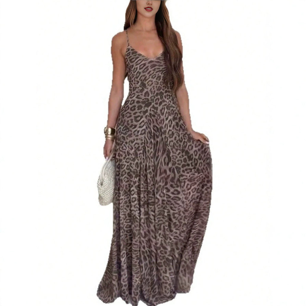 Leoparden-Print V-Ausschnitt Trägerkleid