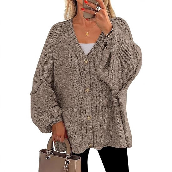 Damen V-Neck Strickjacke mit Taschen