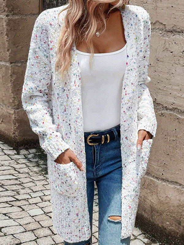 Locker sitzender Langarm-Strickpullover mit Taschen