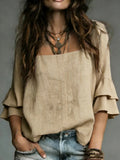 Shirt mit Karree-Ausschnitt und ausgestellten Ärmeln – Bild 1 | LuxeStyle