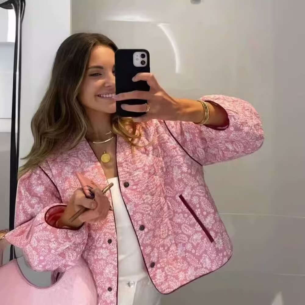 Gedruckte Jacke mit V-Ausschnitt – Bild 2 | LuxeStyle