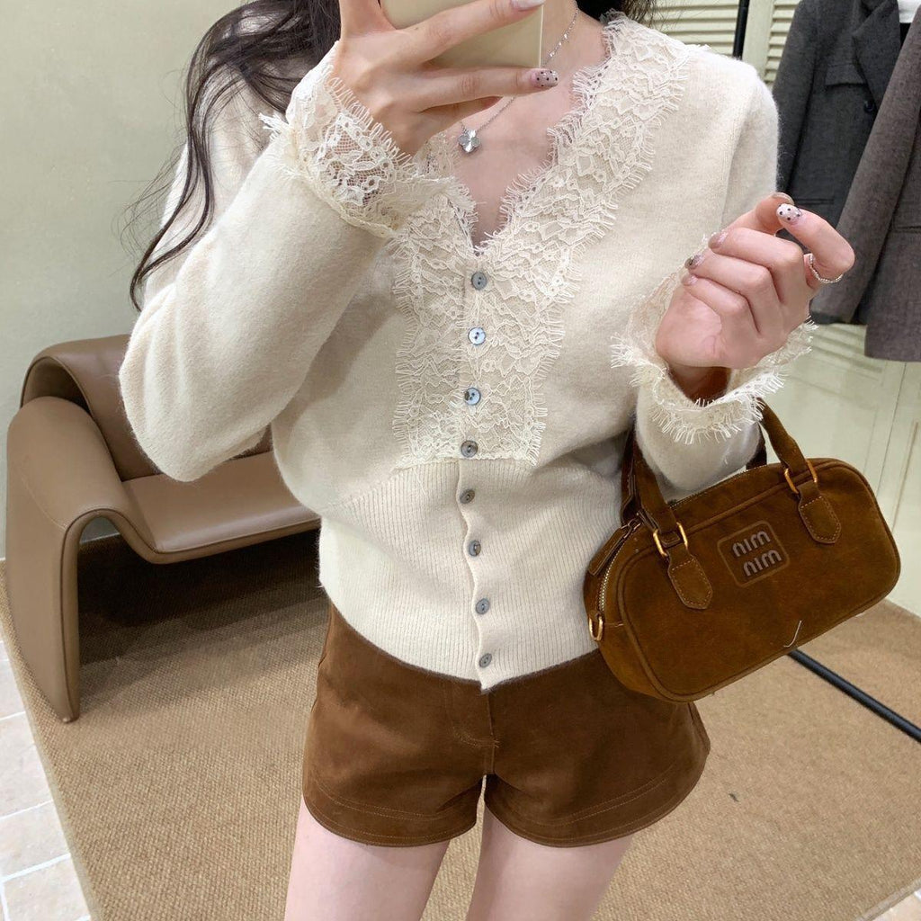 Schlankmachendes Langarm-Shirt mit Spitze