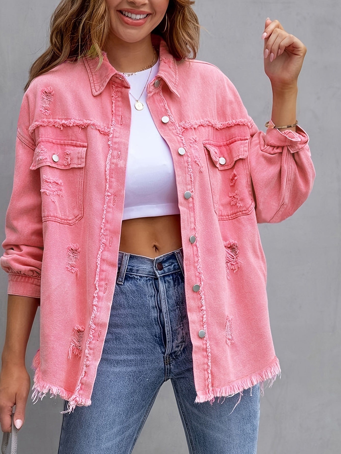 Fashion Ripped Shirt Jacket Damen
