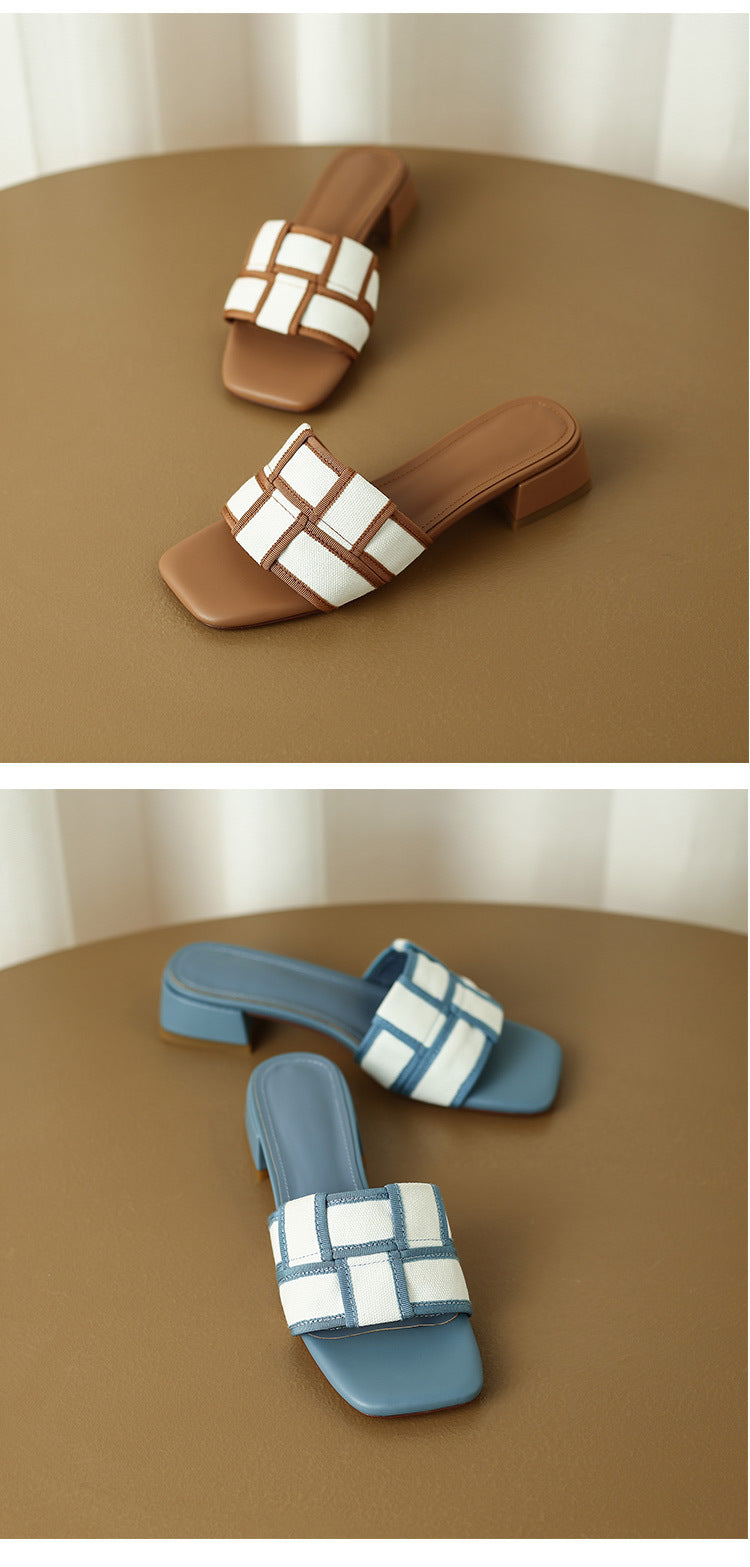 Karierte Mid-Heel Sandalette mit eckiger Spitze – Bild 13 | LuxeStyle