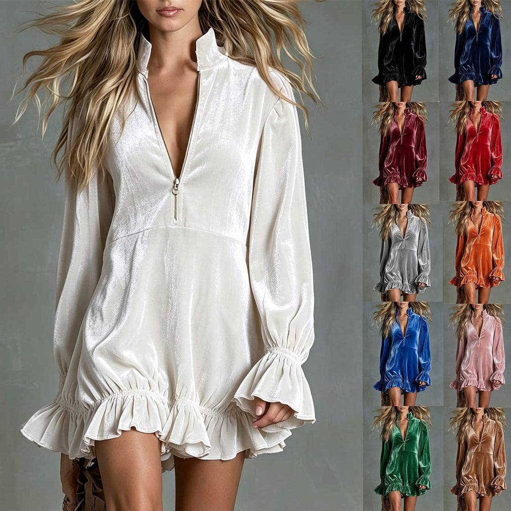 Samt-Kleid mit Ruffles