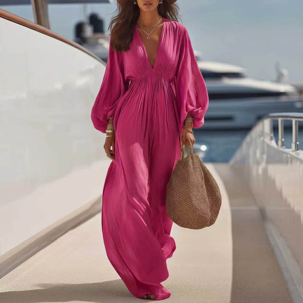Elegantes Langarm-Kleid mit V-Hals