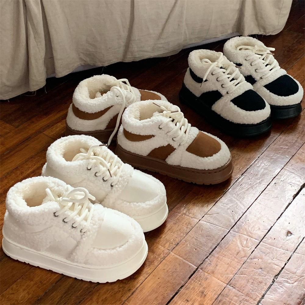 Farbblock Lammwoll-Sneaker-Boots