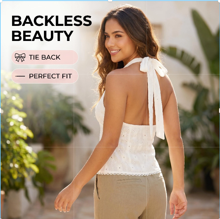 Elegantes Neckholder-Top mit Perlenknöpfen