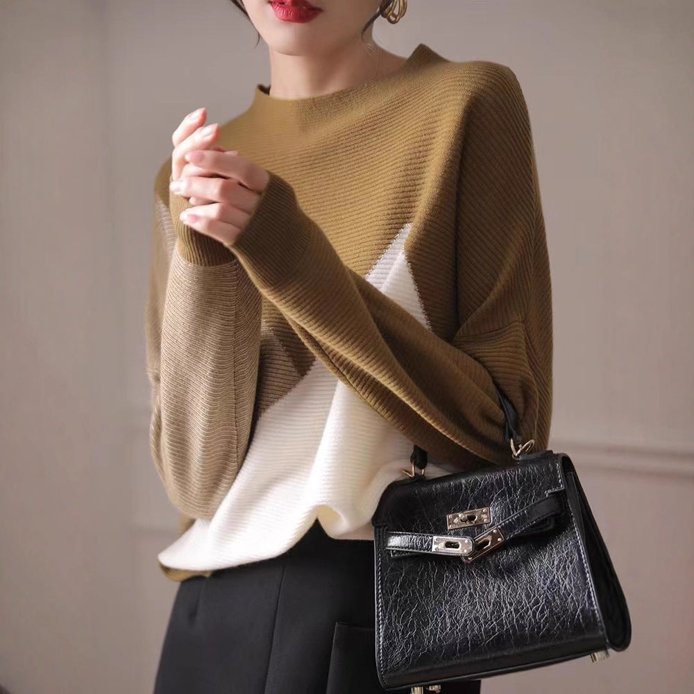 Vielseitiger Farbblock Rollkragenpullover aus Wolle