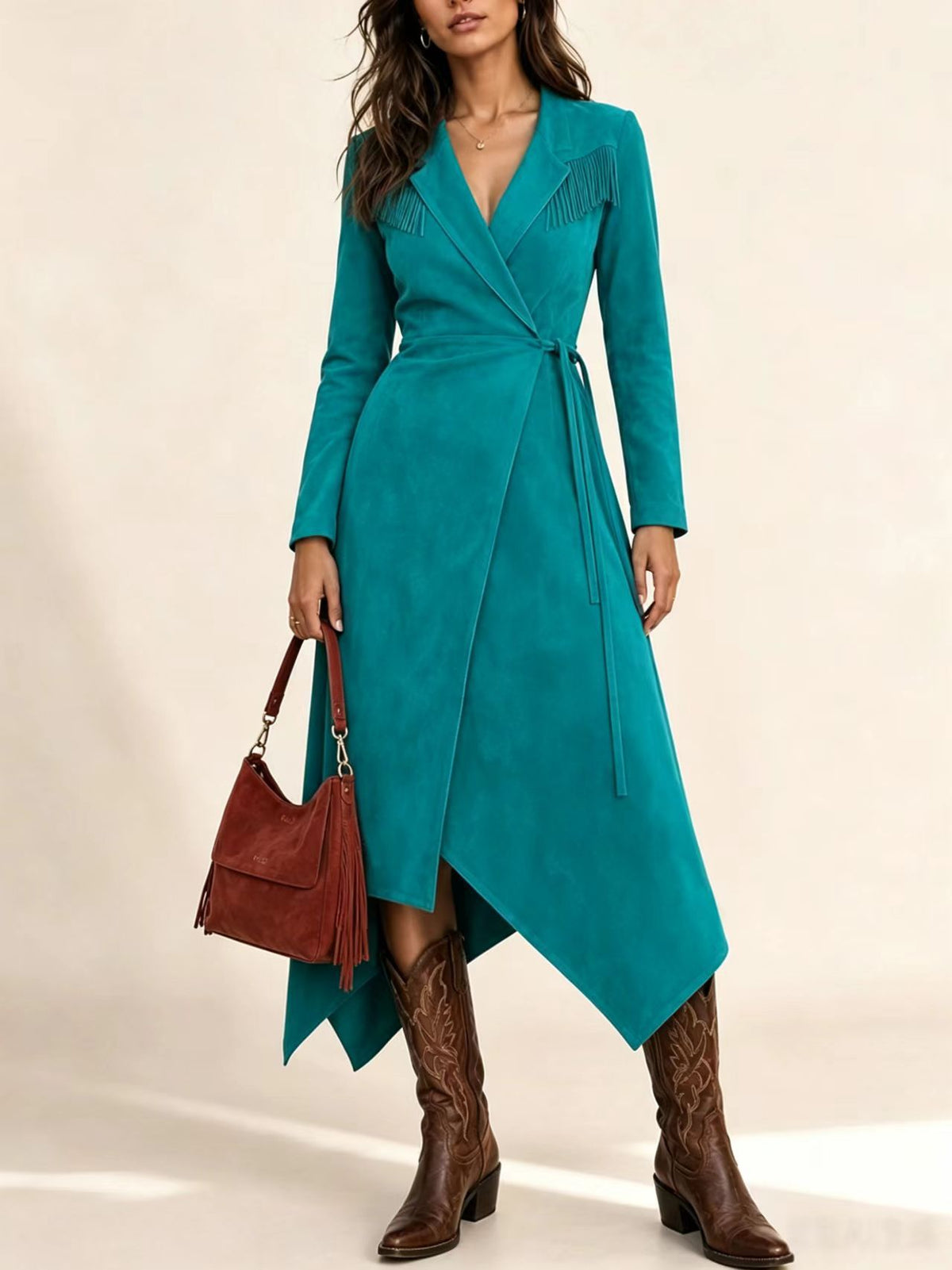Tassel-Trenchkleid mit elastischer Taille – Bild 8 | LuxeStyle