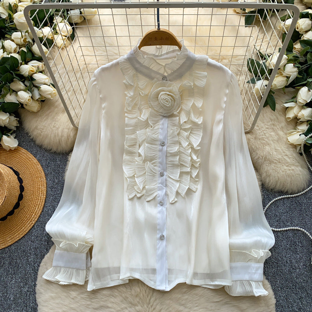 Geblümte Rüschenbluse im Lolita-Stil