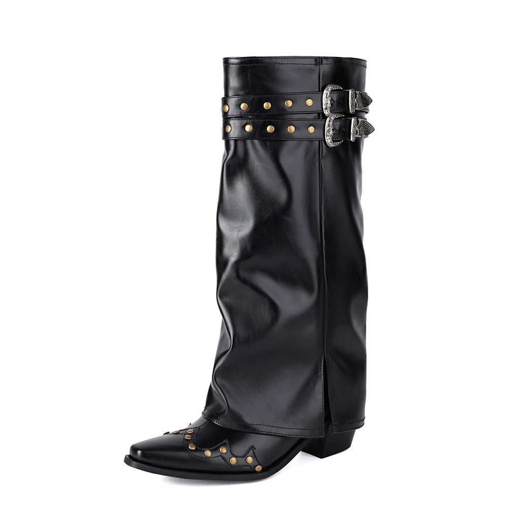 Hohe Chunky Boots mit Nieten und Schnallen