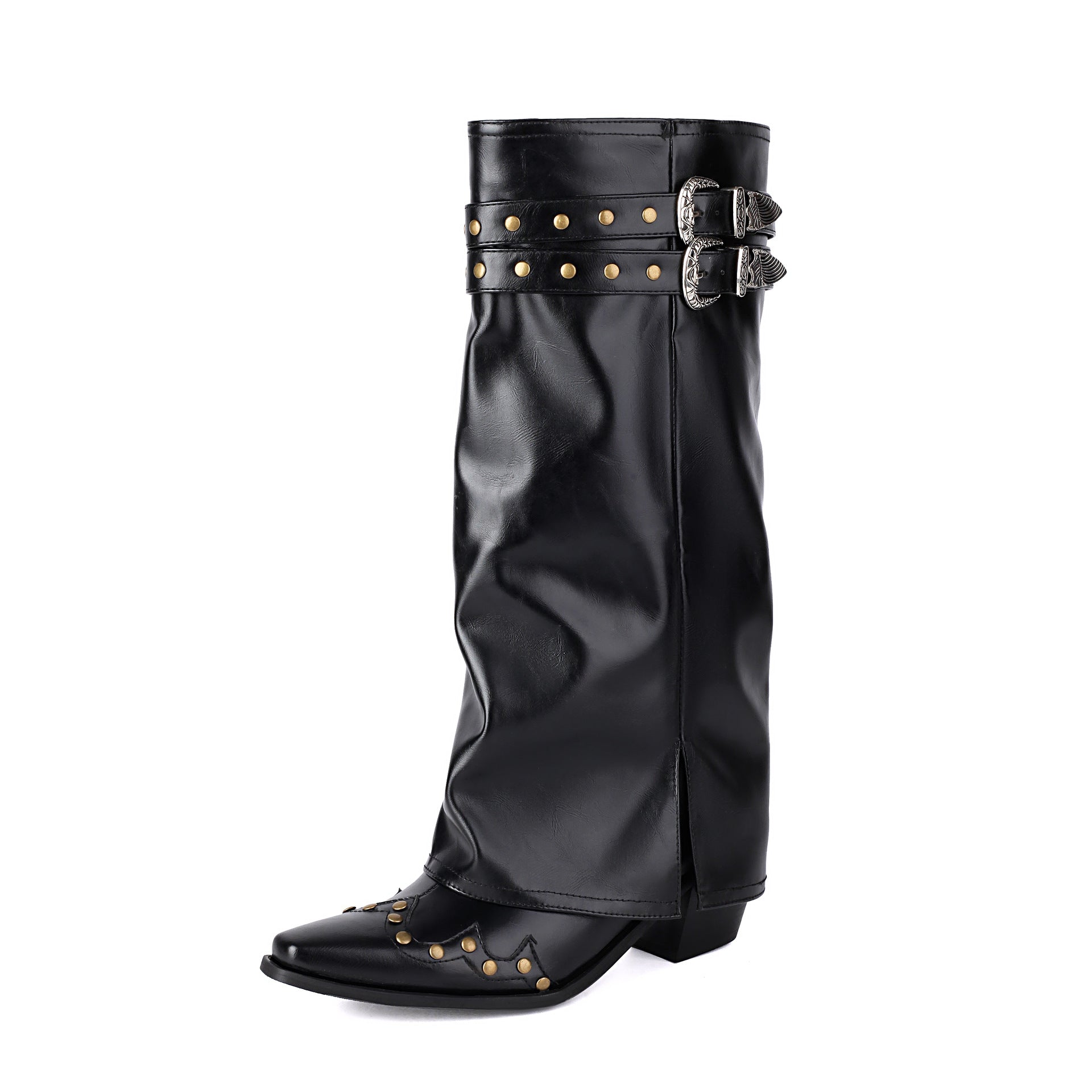Hohe Chunky Boots mit Nieten und Schnallen