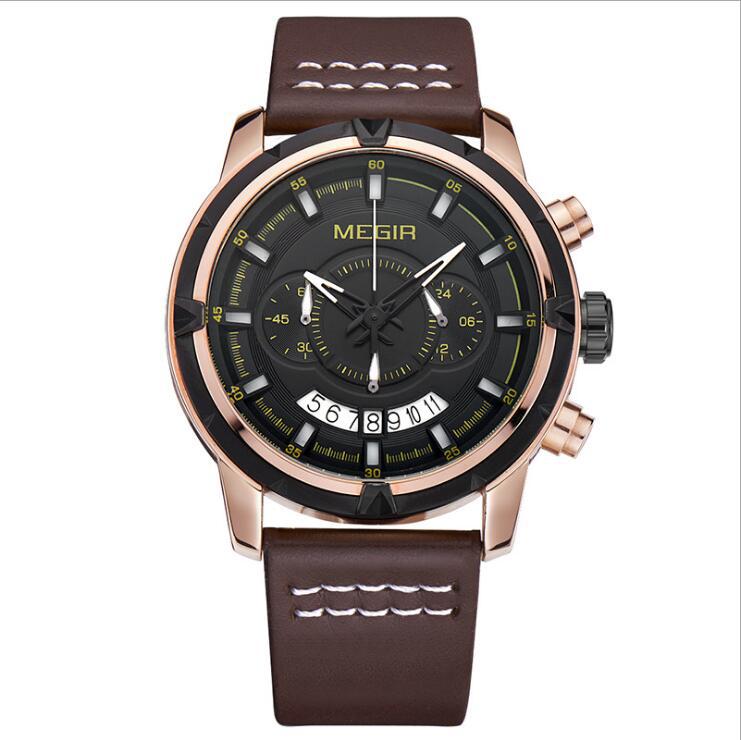 Wasserdichte Multifunktions- Quarzuhr mit Lederarmband | LuxeStyle