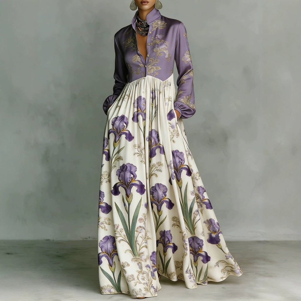 Maxikleid mit Stehkragen und Vintage-Print – Bild 7 | LuxeStyle