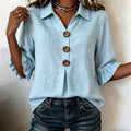Hellblaue Bluse mit Rüschenmanschetten – Bild 1 | LuxeStyle