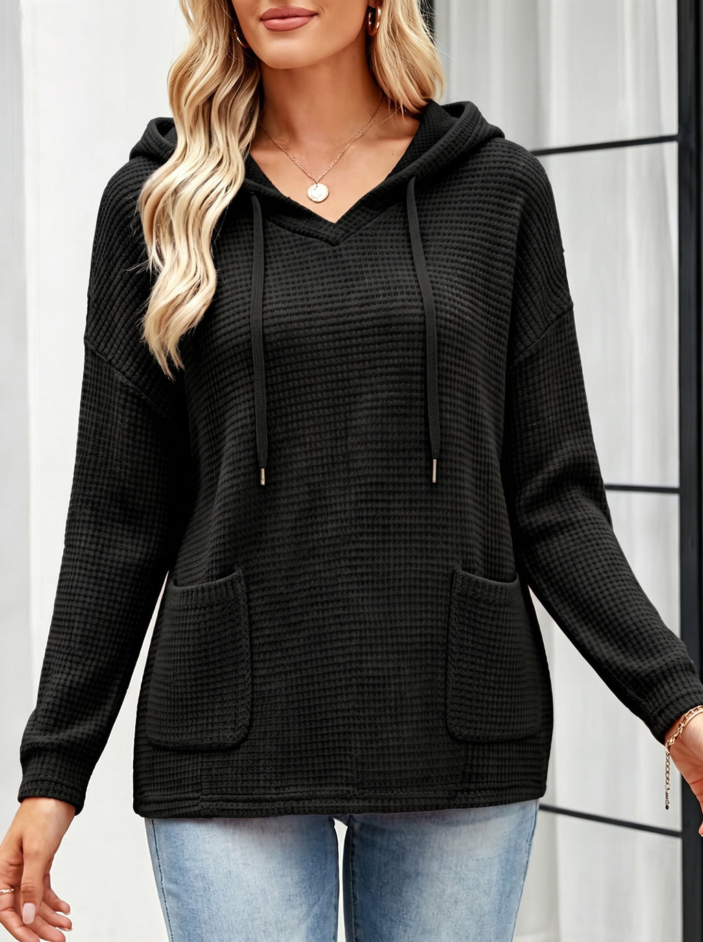 Kapuzenpullover Strick Loose-Fit Damen