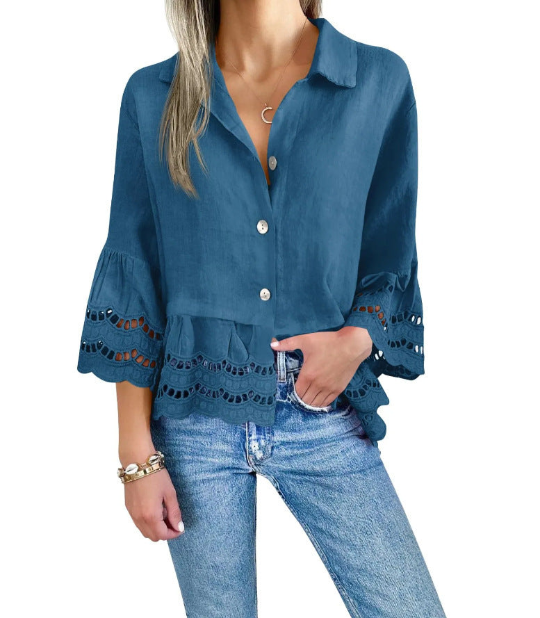 Spitzenbesetztes Langarmshirt | LuxeStyle