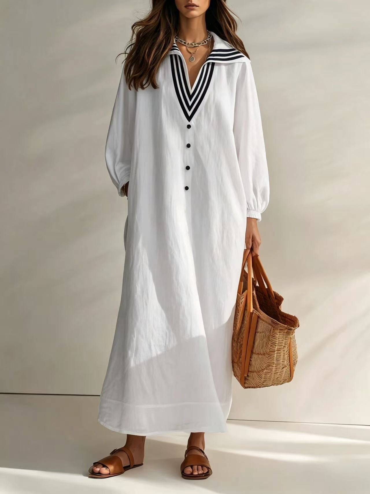Luftiges V-Ausschnitt Resort Kleid