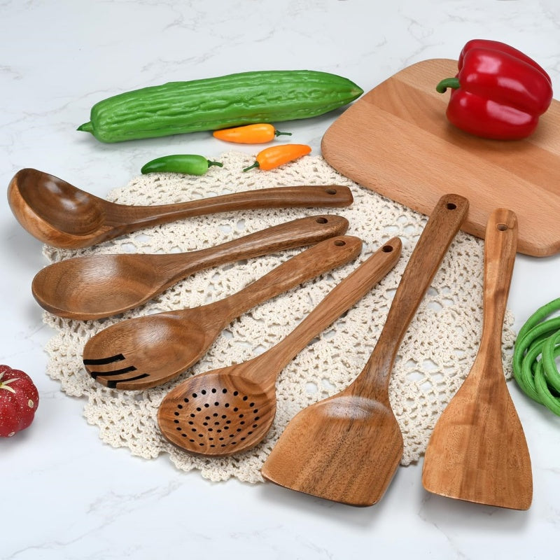 6-teiliges Kochlöffel-Set aus Teakholz
