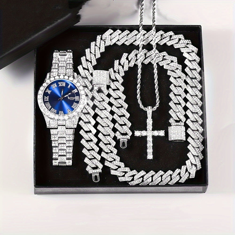 Quarz-Herrenuhr mit Cuban Armband