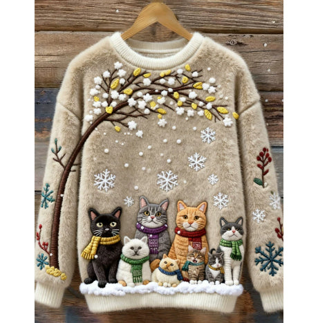 Weihnachtssweatshirt mit Katzen-Motiv