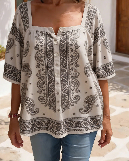Trendiges Kurzarm-Top mit Geometrischem Muster – Bild 8 | LuxeStyle
