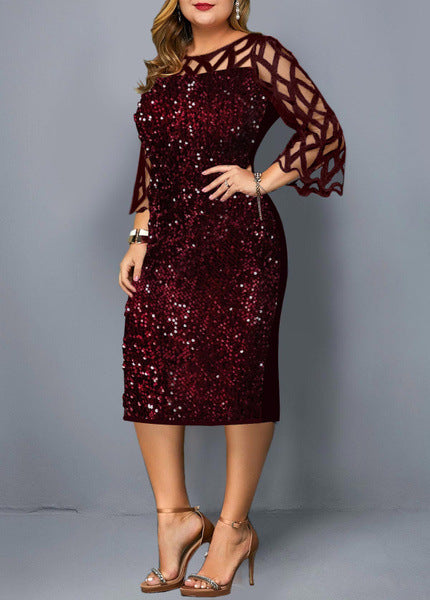 Rundhals-Glitzer-Partykleid