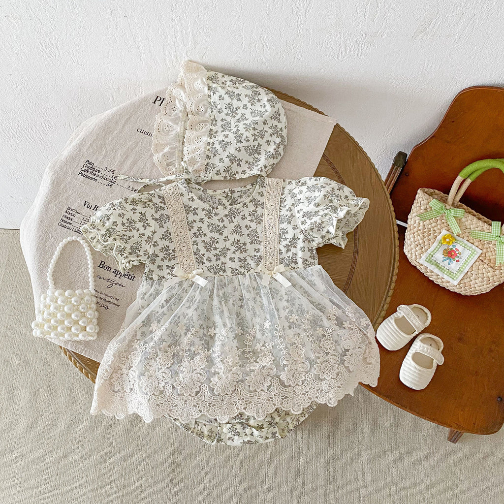 Baby Strampler Langarm mit Spitze und Hut | LuxeStyle
