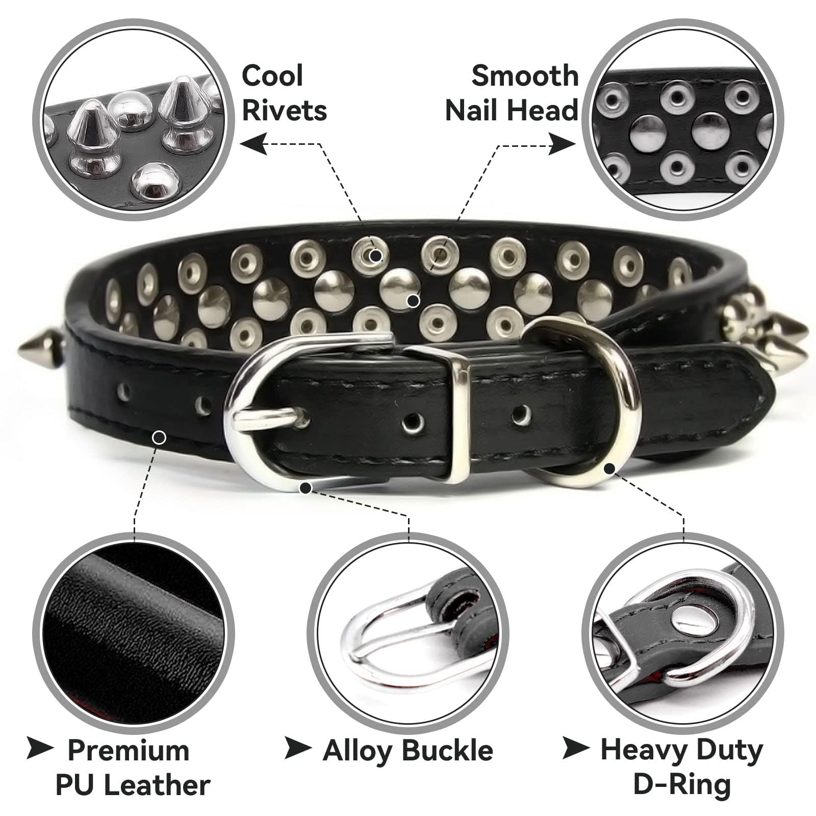 Halsband Schwarz mit Nieten für kleine Hunde