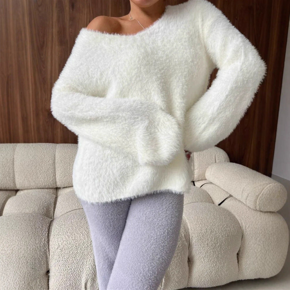 V-Neck Strickpullover aus Nerzimitat