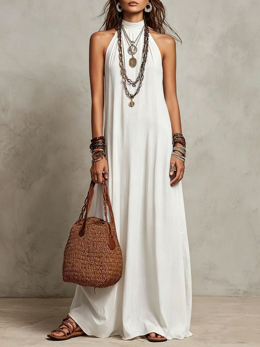 Langes Damenkleid mit schmeichelhaftem Schnitt