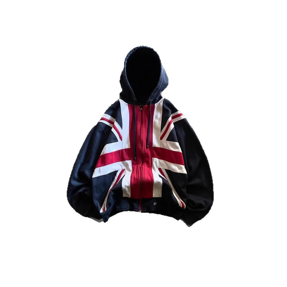 Patchwork Kapuzen Sweatshirt Jacke