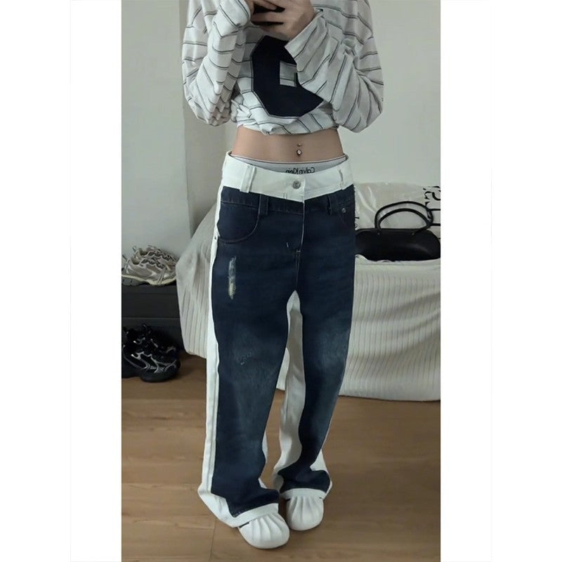 Patchwork Denim Jeans im Retro-Stil