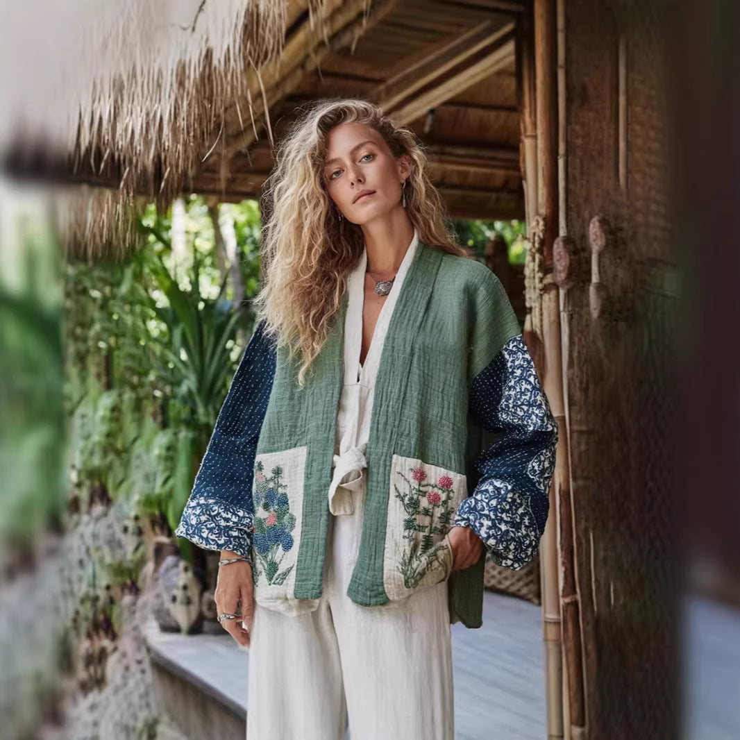 Ärmellose Bluse mit Schal-Design und 3D-Muster – Bild 7 | LuxeStyle