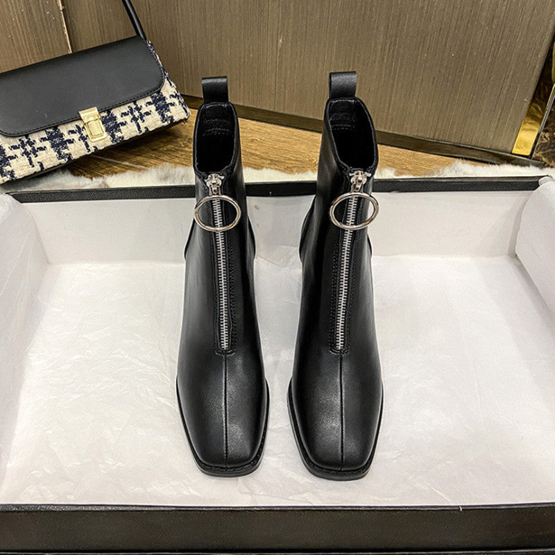 Chunky-Heel Leder-Boots mit Karree-Spitze – Bild 4 | LuxeStyle