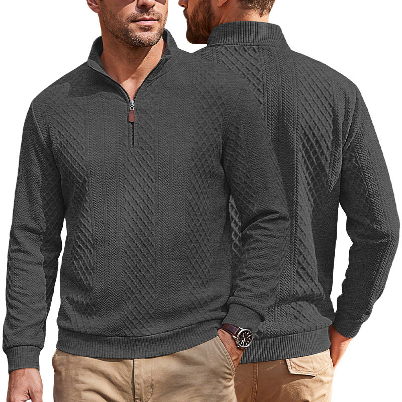 Jacquard-Pullover mit Reissverschluss und Revers – Bild 8 | LuxeStyle