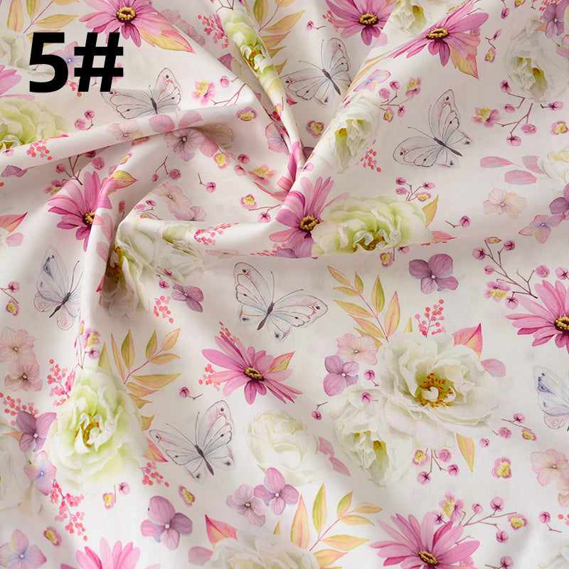 Dünner Baumwollstoff mit Pflanzen- und Blumenmuster | LuxeStyle