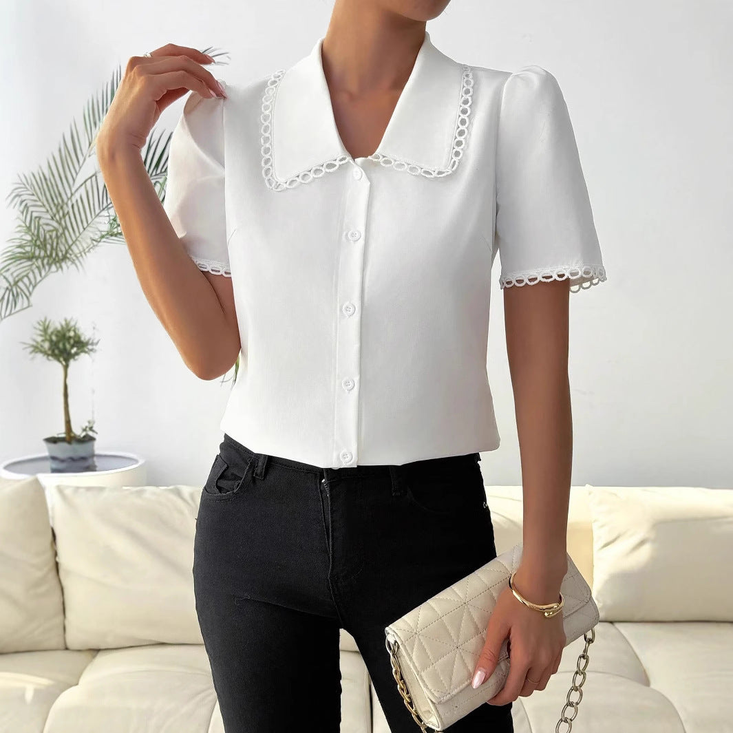 Chiffonbluse mit kurzen Ärmeln – Bild 5 | LuxeStyle