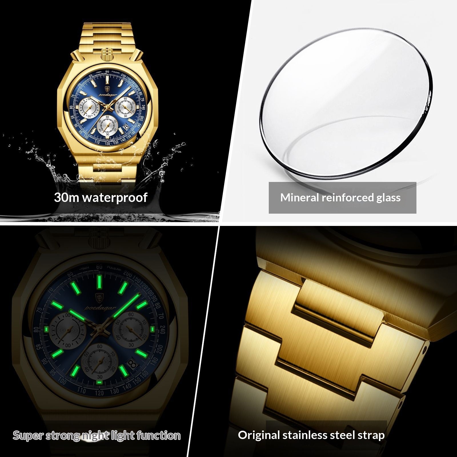 Wasserdichte Herrenuhr mit Multifunktion Quarzwerk