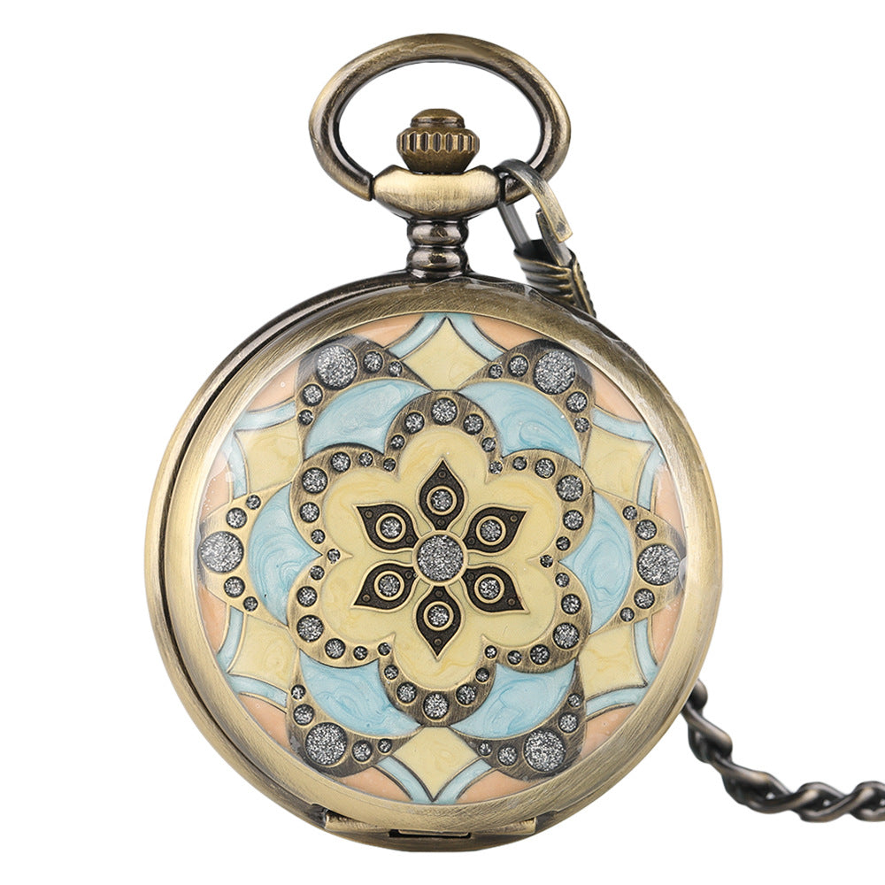 Grüne Epoxy-Blumen Taschenuhr – Ansicht 6