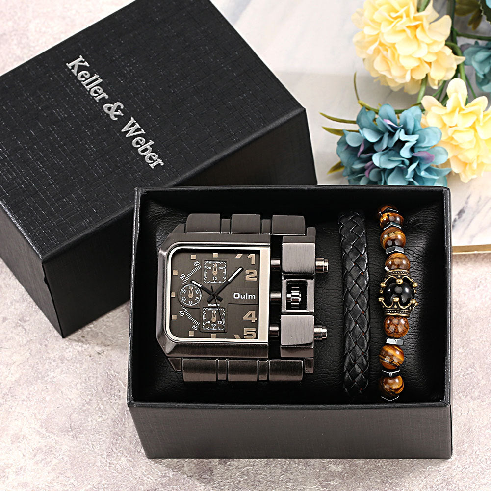 Herren Quarzuhr mit grossem Zifferblatt & Armband-Set | LuxeStyle