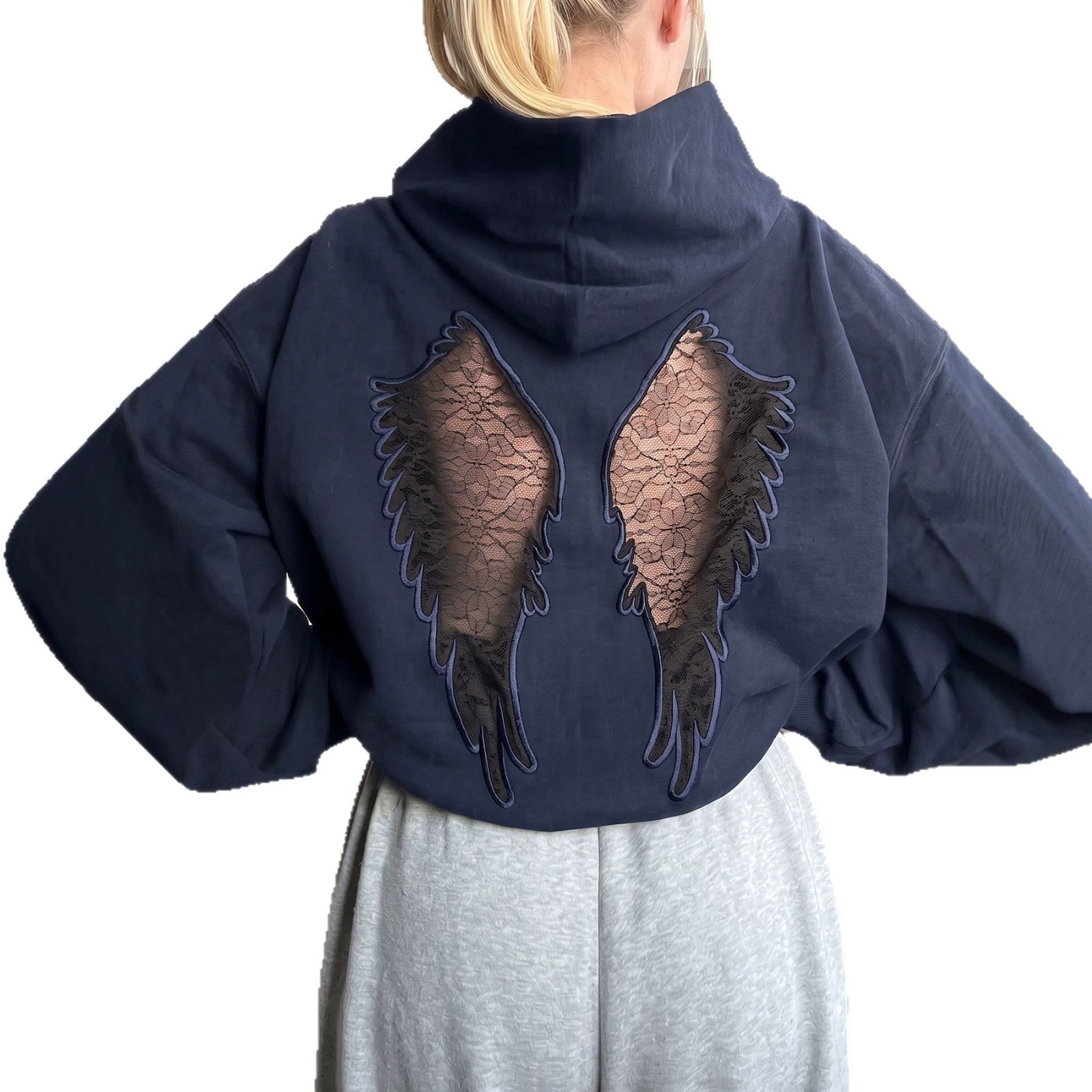 Sweatshirt mit Spitze und Flügel-Stickerei