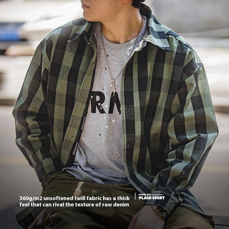 Grünes Retro-Kariertes Overshirt für Herren – Bild 5 | LuxeStyle