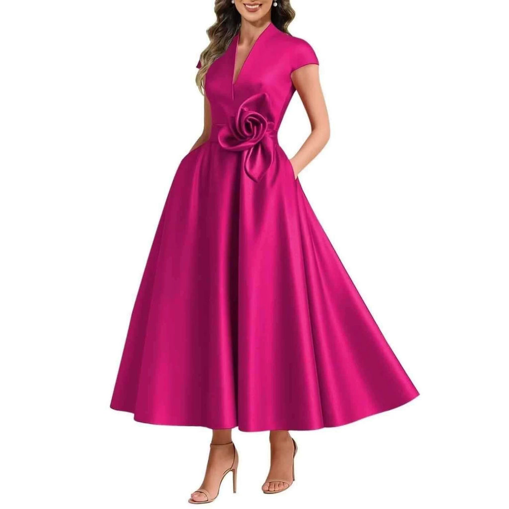 3D Blumen Damen-Satin-Kleid